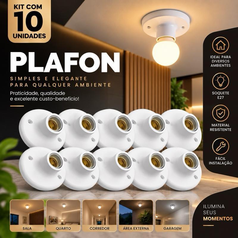 Plafon Kit Luminárias Lâmpada Redondo Bocal Bivolt Preto e Branco Teto E27 110/220V