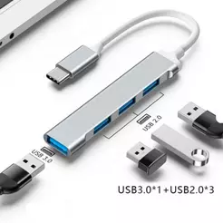 Hub Tipo C 4 em 1 para USB 2.0 3.0