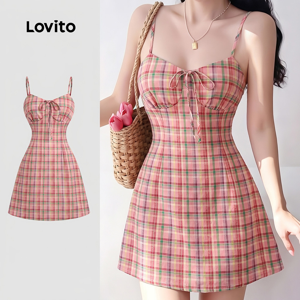 Lovito Vestido Casual Rosa com Laço Drapeado Primavera/verão para mulheres DRK8P1D529