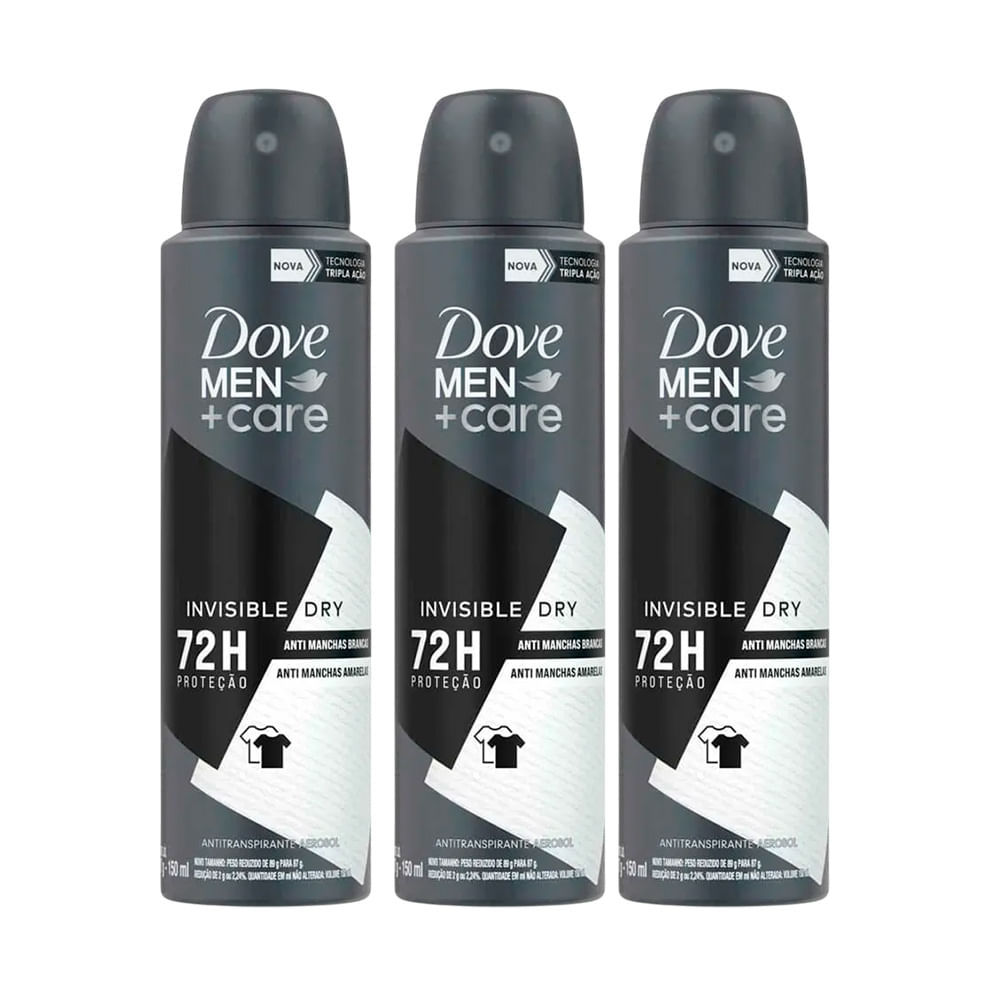 Kit Desodorante Aerosol Dove Men+Care Invisible Dry 150ml - 3 Unidades