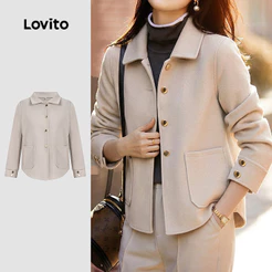 Lovito Casaco Casual de Botão Outono/inverno Casaco Cáqui para Mulheres LNL148127