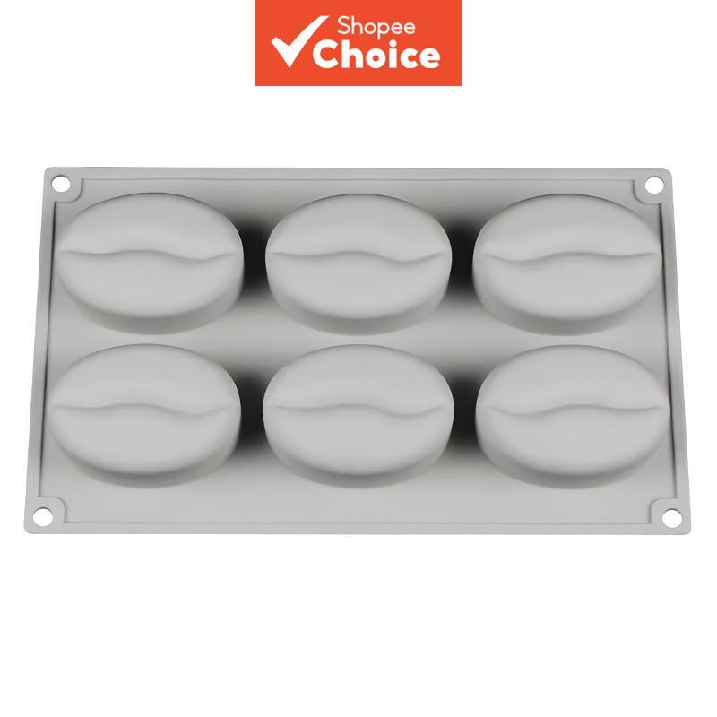 Molde de silicone com 6 cavidades em formato de grão de café para doces, chocolate, mousse e decoração de bolo