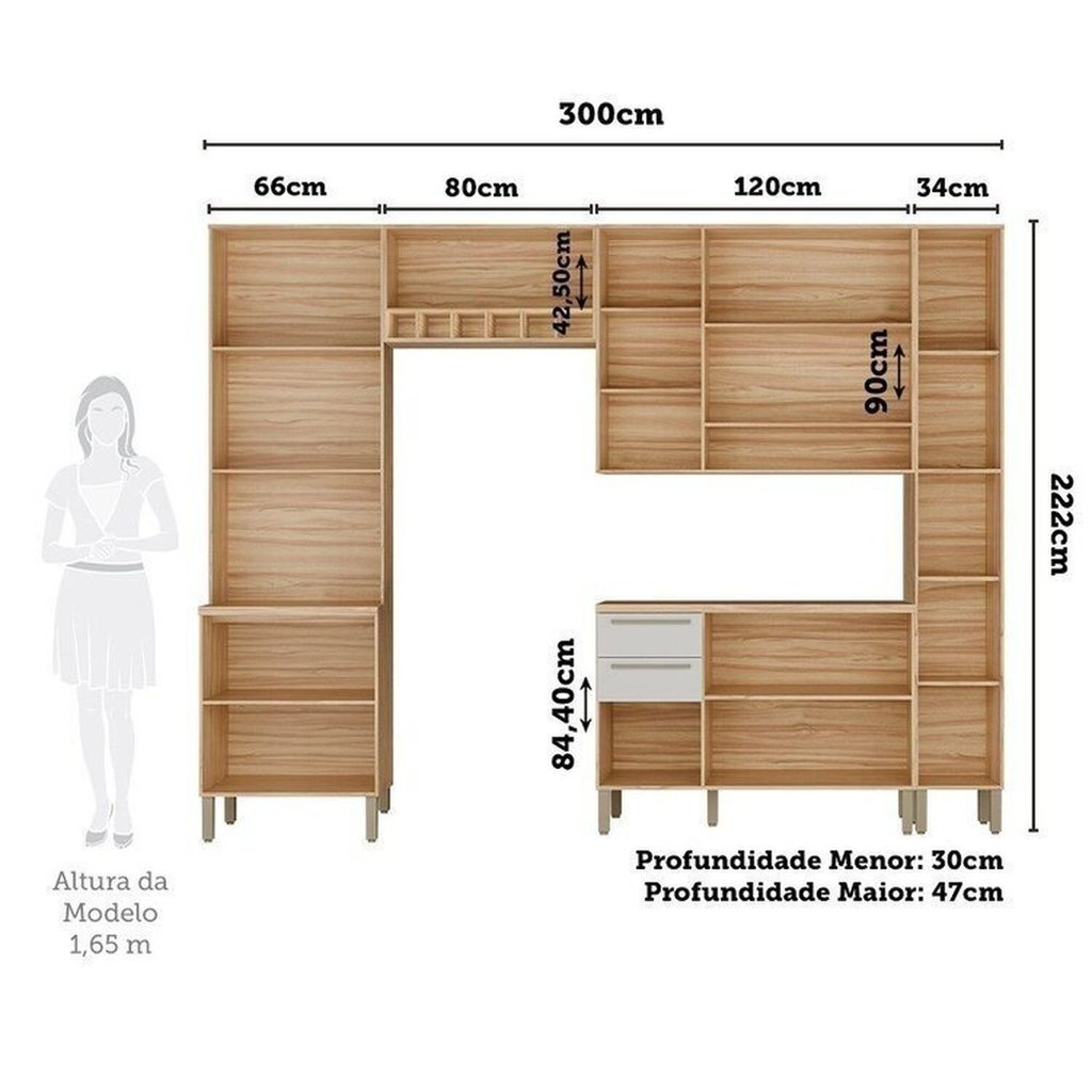 Cozinha Completa 100% Mdf com 5 Peças 13 Portas e 2 Gavetas com Vidro e Tampo Itália Espresso Móveis Amêndoa/Off · foto 2
