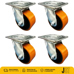 Kit 4 Rodízios Giratórios Poliuretano 4 Pol 100mm 300kg JST Sem Freio