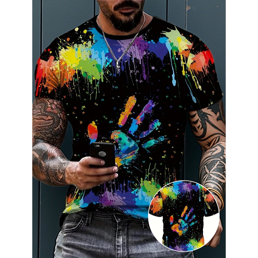((Seleção Pierreson) Camiseta masculina com estampa 3D Palm HD Padrão Casual de manga curta Roupas masculinas de verão a
