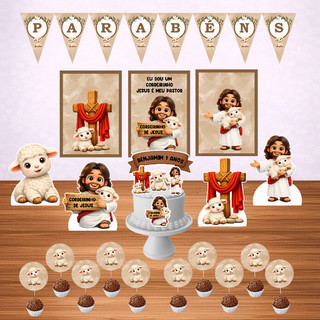 Kit Festa Cordeirinho de Jesus 40 itens - Festa Pronta - Só um bolinho - Festa em casa