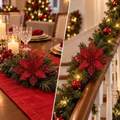 Kit 10 Flores Natalinas 10cm com Clipe para Árvore de Natal Guirlanda Festão e Decoração