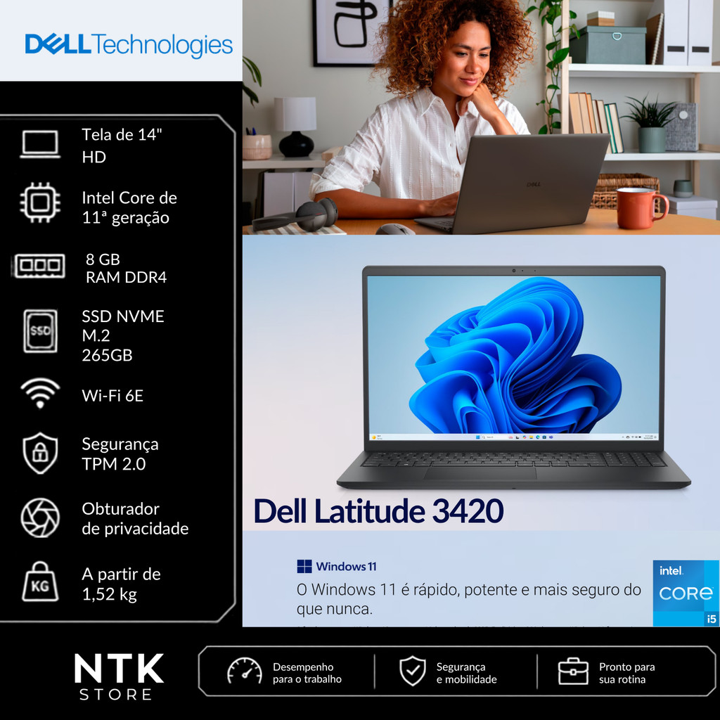 Notebook Dell 3420 Core I5 11th 8gb DRR4 256 ssd