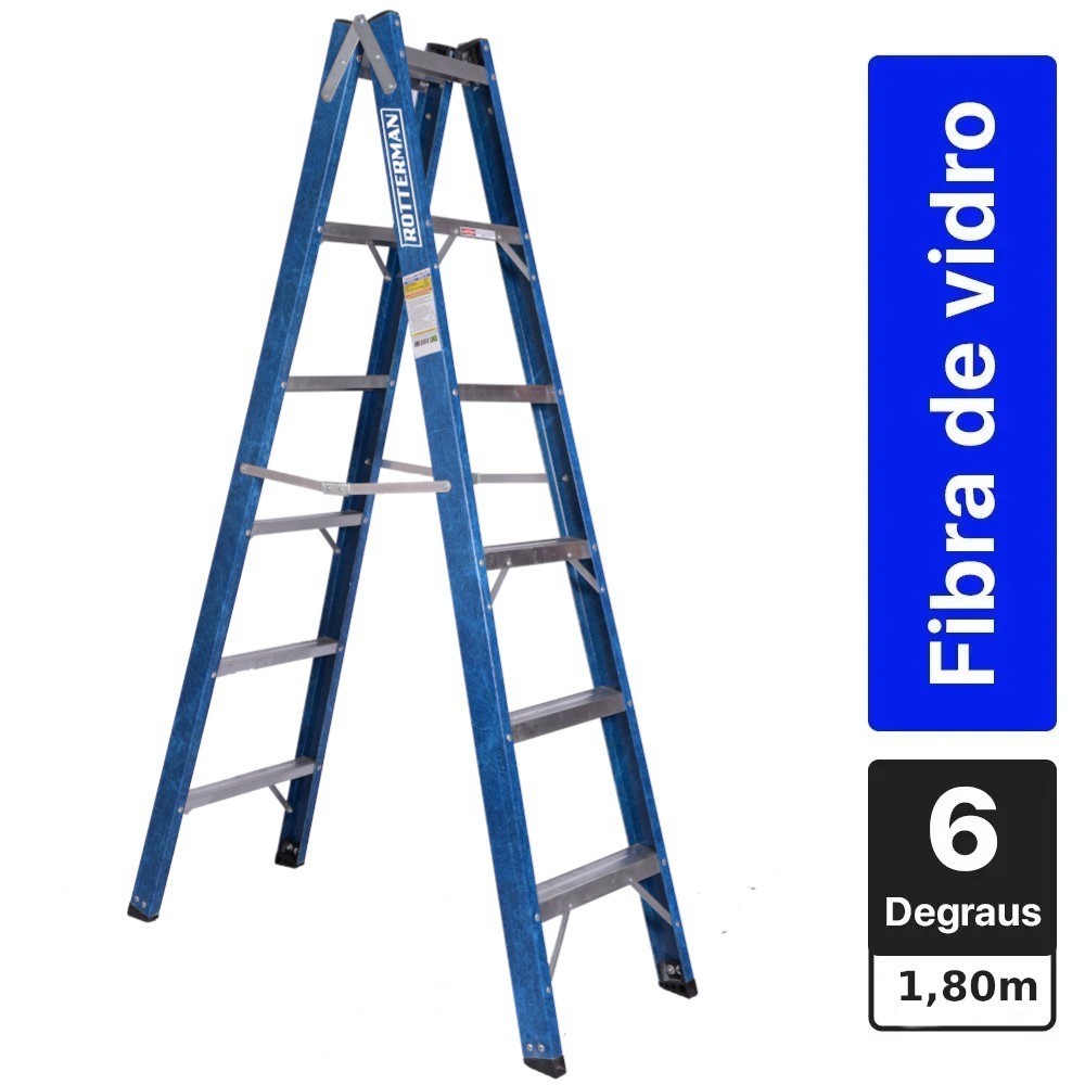 Escada tesoura dupla em fibra de vidro 6 degraus 1,80 m - Premium Rotterman