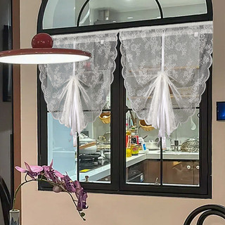 Cortina sem perfuração, varanda, cozinha, mesa de centro, renda, meia cortina francesa