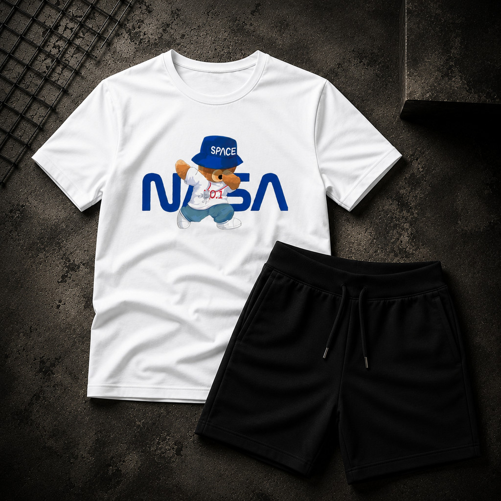Kit Camiseta + Short Moletinho Estampa DTF Urso Infantil Juvenil Menino 100% Algodão Conjunto Confortável e Estiloso