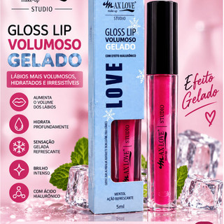 Lip Gloss Volumoso Gelado Love Lips – Brilho Labial com Efeito Refrescante para Lábios Destacados e Maquiagem Perfeita