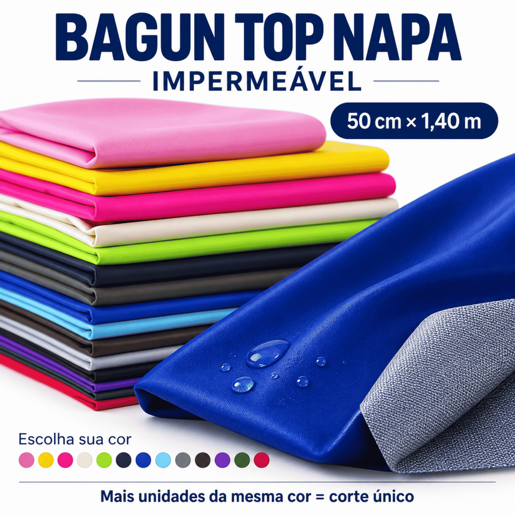 Tecido Bagun Top Napa Impermeável 50cm x 1,40m para Capas de Chuva Bolsas Mochilas Aventais Artesanato em Cores Variadas