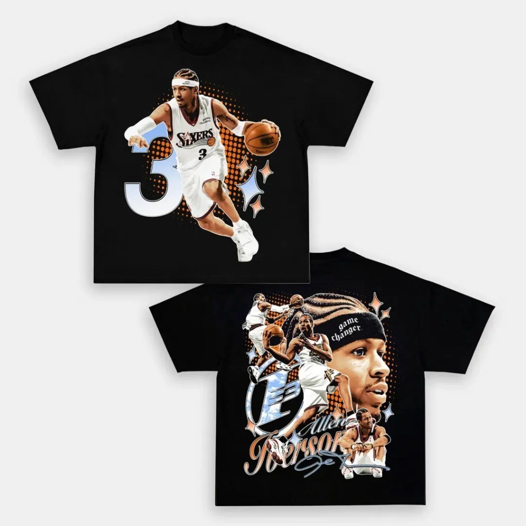 [Camiseta Premium em Algodão Puro]TT Camiseta Básica e Oversized Basquete Game Time Allen Iverson Streetwear Style