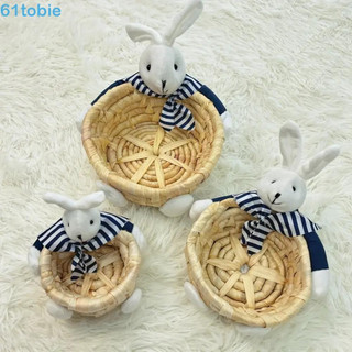 Cesto organizador de tecido TOBIE, com estampa de coelhos e ursinhos abraçados, cesto empilhável para guardar coelhinhos