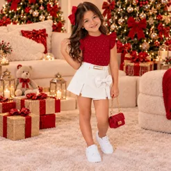Conjunto Infantil Menina Cropped Short Saia Bloguerinha Casual Fashion Look Natal Ano Novo Réveillon