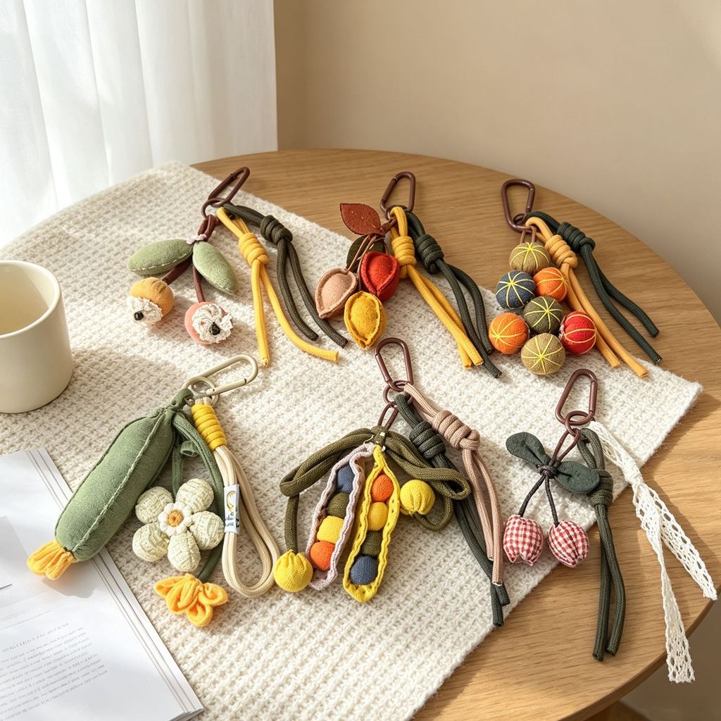 Novo estilo tecido bucha flor pingente estilo Pastoral cheio de algodão Retro ornamentos menina chaveiro saco decoração 