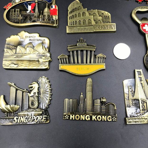 Vívido Suíça Singapura Austrália Itália França Adesivos de geladeira Metal Magnético Tridimensional Adesivos Criativos C