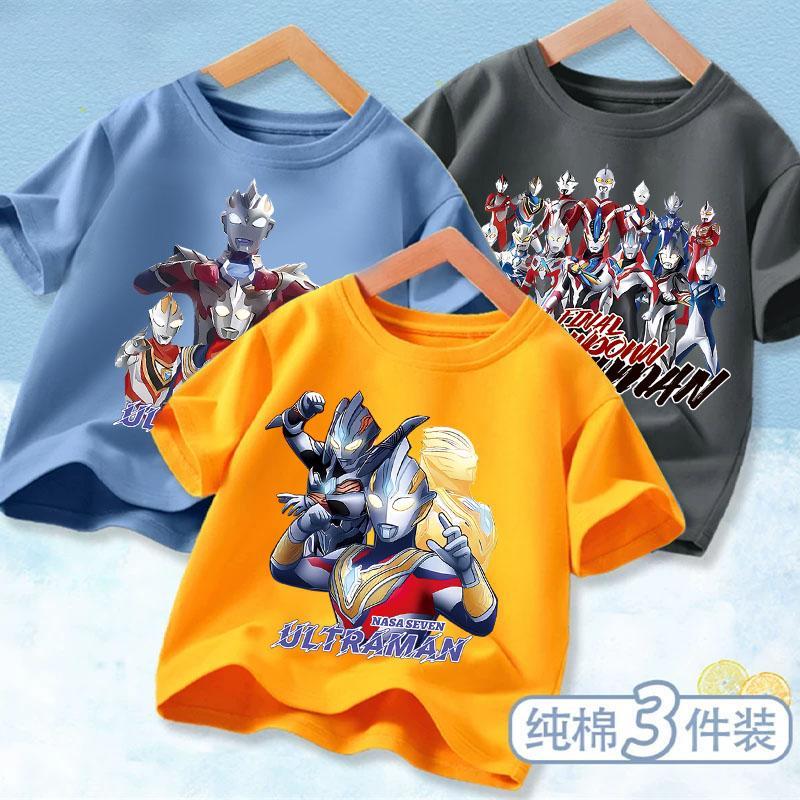Ultraman meninos camiseta de manga curta 2025 novo estilo crianças verão puro algodão topos médio grande crianças exteri