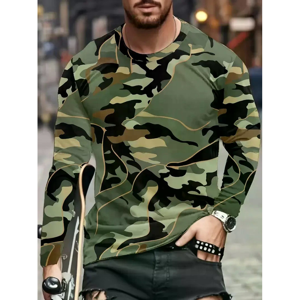 A Nova Camiseta Masculina De Manga Comprida Para Primavera E Outono Apresenta Estampa Moderna De Camuflagem 3D