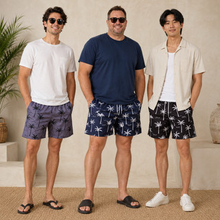 Short Casual Estampado de Coqueiro Com O Fundo Escuro