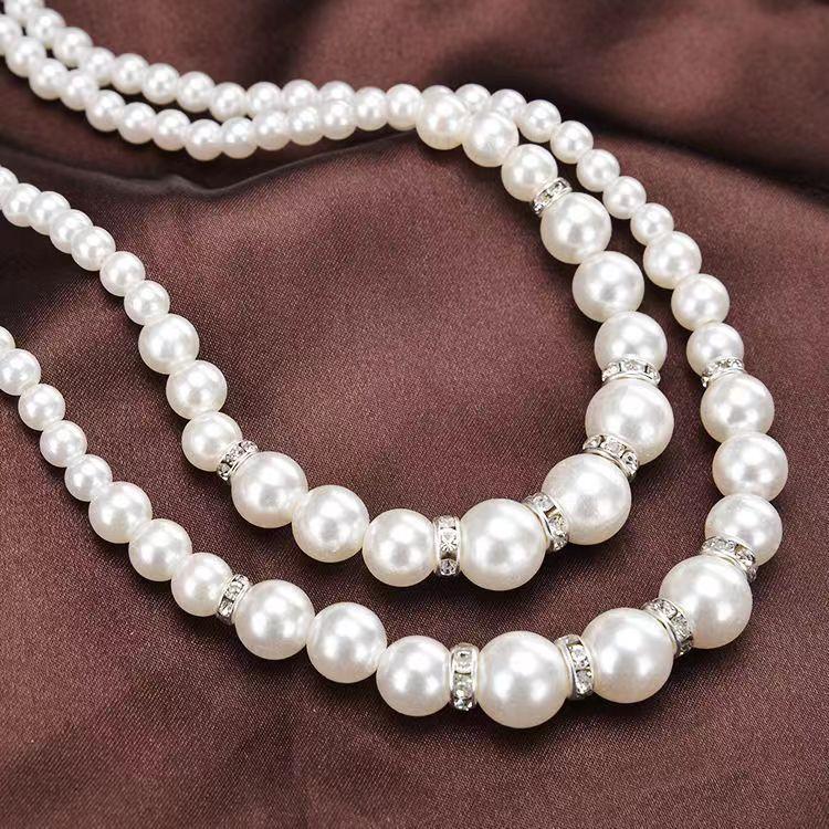 2026 novo estilo jóias colar de pérolas simples elegante diamante duplo pérola colar vestido de noiva clavícula corrente