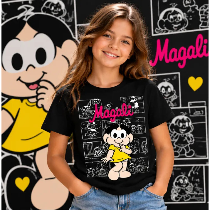 Camiseta Magali Turma da Mônica Infantil Personagem Estampada Confortável Casual Lançamento