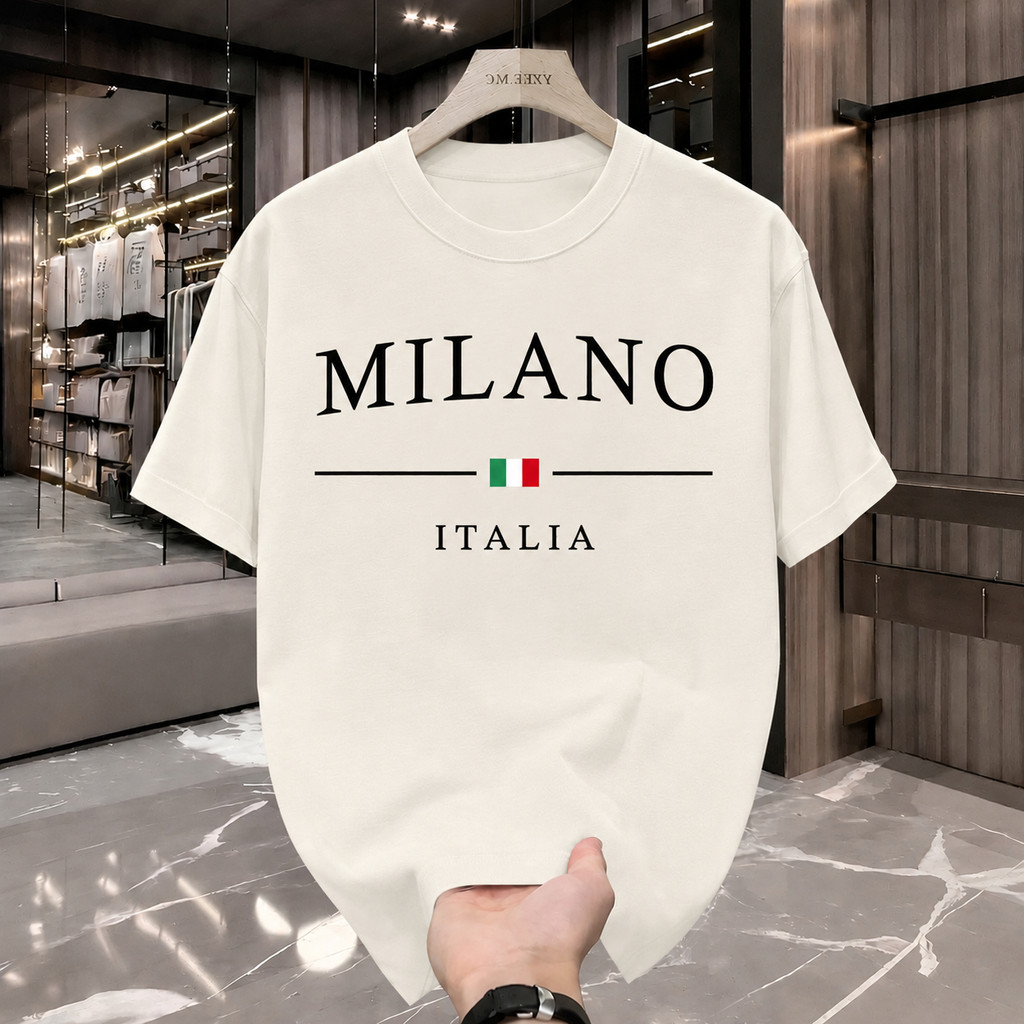 Camiseta T-Shirt 100% Algodão Estampada Milano Itália Estilo Casual