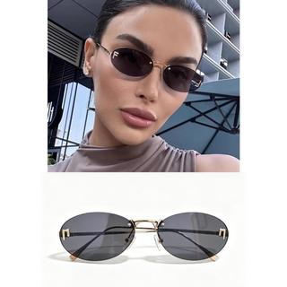 Óculos de Sol Feminino Sem Aro, Modelo Oval Retrô com Lentes Coloridas, Design Moderno e Elegante para Looks Fashion