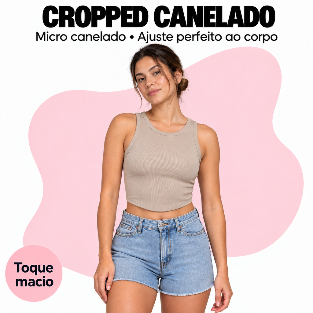 Cropped Regata Canelada Feminina Microfibra Gola Redonda Básico Casual Blusinha Cropped Top Academia Verão