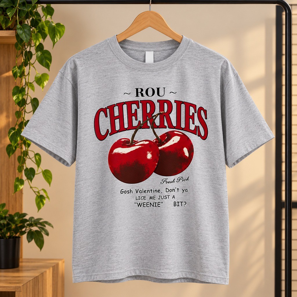 Camiseta Feminina Masculina Unissex Cherries Cereja Estilosa Estampada Algodão Blusinha T-Shirt Blusa Camisa Básica