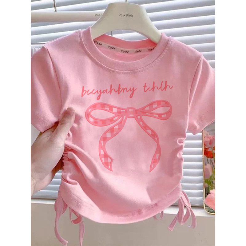 Algodão puro meninas estilo coreano moda impressa de manga curta camiseta crianças verão Casual solto moda médio pequena
