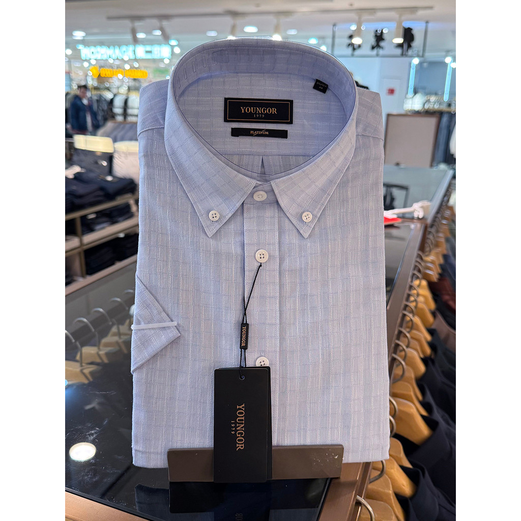 Camisa masculina de manga curta Yagoer puro algodão imitação textura de linho respirável confortável escuro Che110842IKA