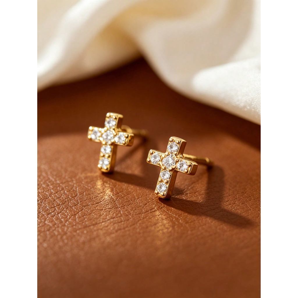 S925 prata esterlina Mini brincos de cruz brincos de diamante brincos de zircão brincos perfurados simples presentes diá