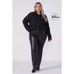 Calça Feminina Resinada Com Zíper Marialícia Preto