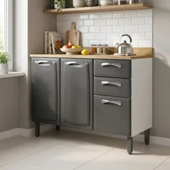 Balcão de Cozinha em Aço 3 Portas 2 Gavetas 120cm sem Tampo New Premium Itatiaia Cinza Grafite/Branco Grafite/Branco