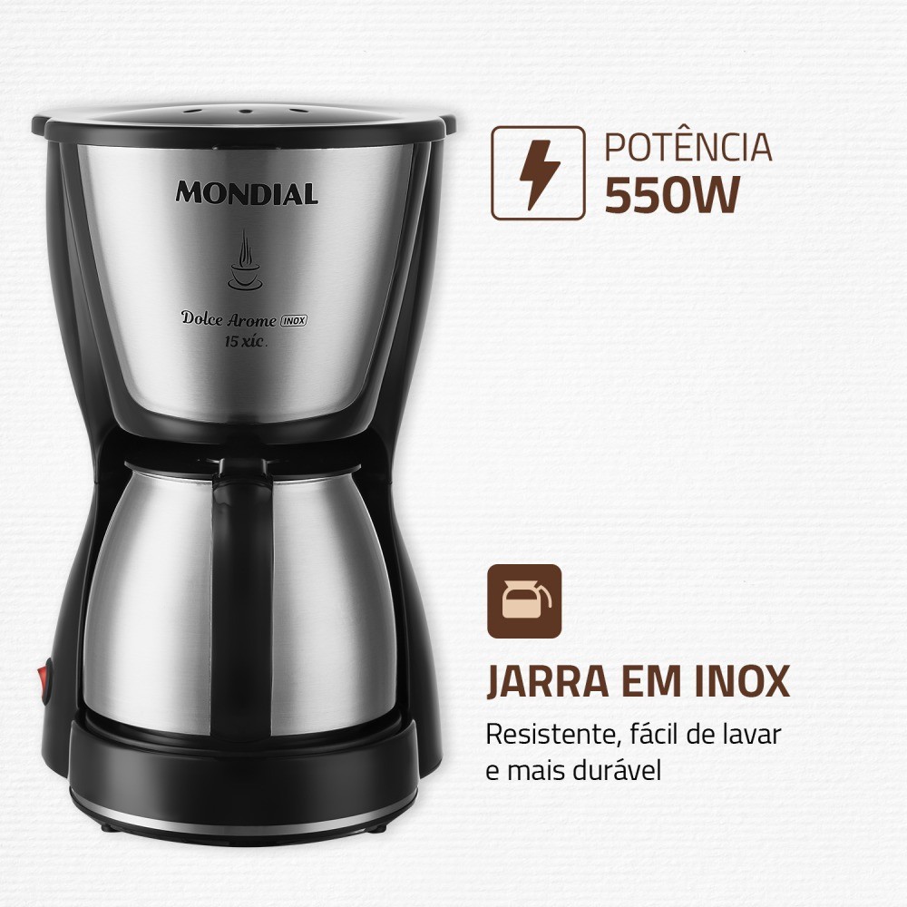 Cafeteira elétrica 550W jarra inox 15 xícaras Dolce Arome - C-34 JI-15X - Mondial · foto 2