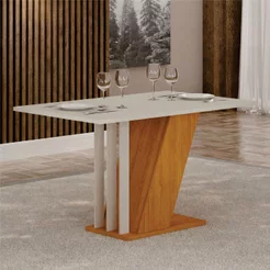 Mesa de Jantar Retangular Miami Freijó Off White 120cm 4 Lugares Yescasa Freijó/Off White