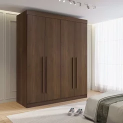 Guarda-Roupa Solteiro 100% MDF 4 Portas 3 Gavetas Paris Plus Marrom/Castanho Castanho