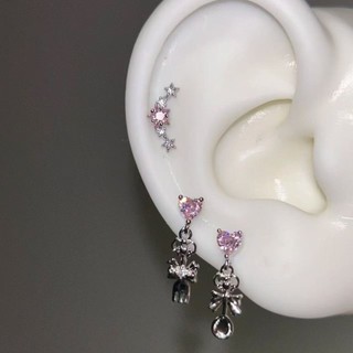 Doce legal rosa coração garfo colher brincos de aço titânio brincos de fundo plano nicho Design High-End brincos feminin