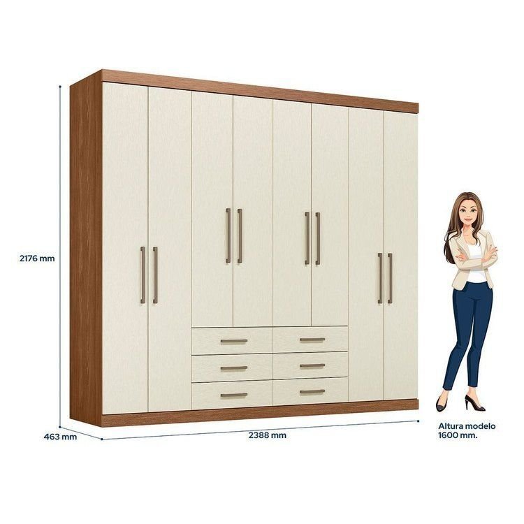 Guarda Roupa Casal 8 Portas e 6 Gavetas Master Bege/Jatobá/Areia Jatoba/Areia · foto 2