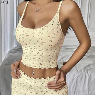 LinJ Europa América 2026 Pijama feminino tipo estilingue Casual calça Floral bolsa calças loungewear terno loungewear