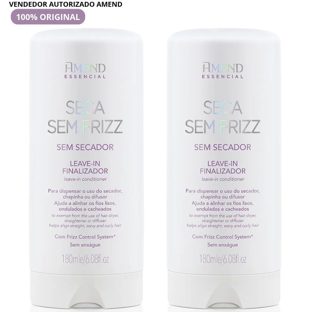 Kit 2 Unidades Amend Essencial Seca Sem Frizz 180ml – Controle e Maciez Imediata!