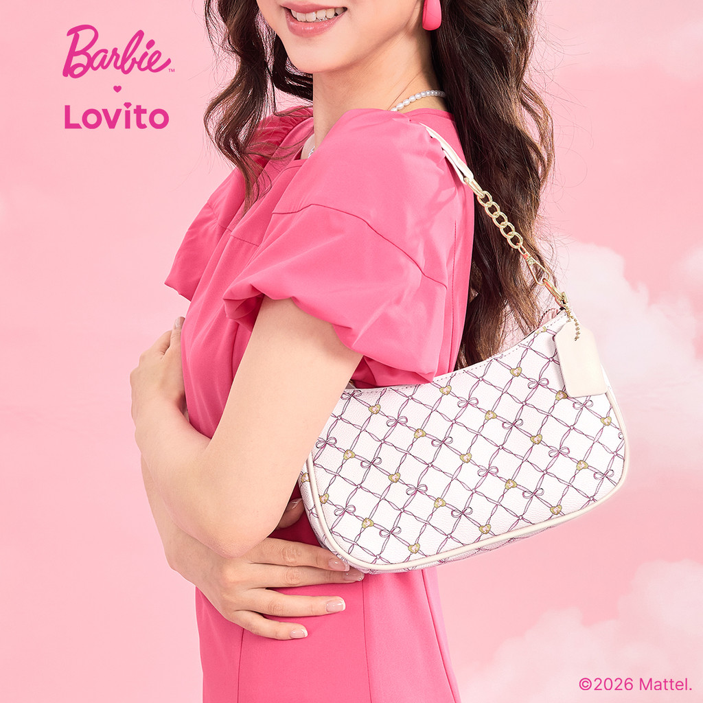 Barbie™ X Lovito Elegante Bolsa de Ombro Pequena de Metal Rosa para Mulheres LBL2AD011