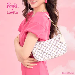Barbie™ X Lovito Elegante Bolsa de Ombro Pequena de Metal Rosa para Mulheres LBL2AD011