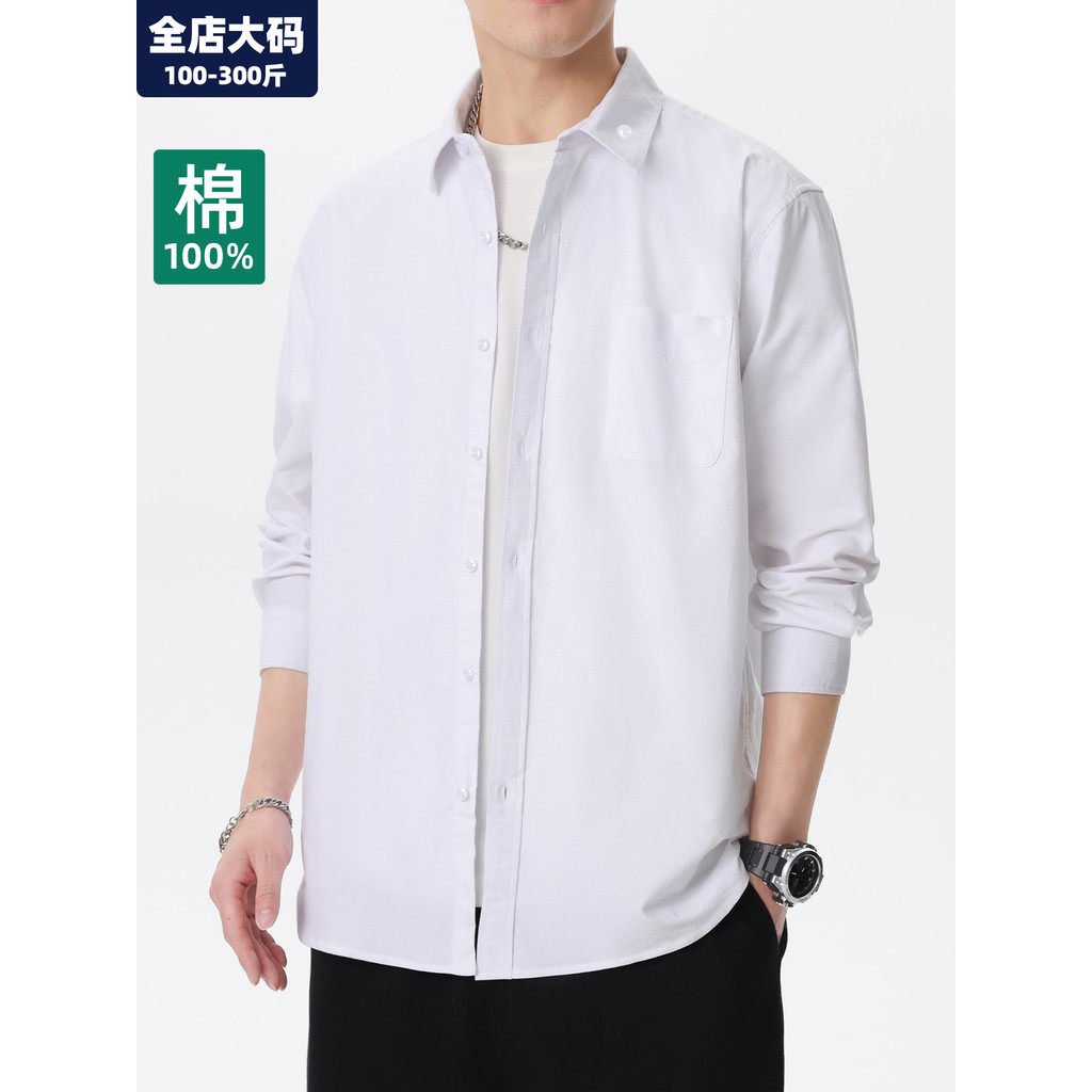 Camisa branca masculina de manga comprida primavera novo estilo puro algodão camisa Casual jaqueta gorda mais gordura ma