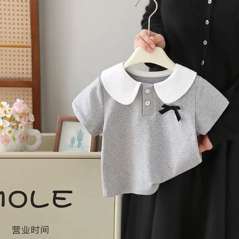 Meninas de manga curta camiseta verão estilo fino crianças versão coreana moda camisa polo camiseta crianças bebê boneca