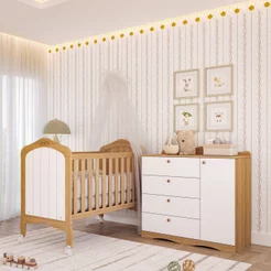Quarto de Bebê 2 Peças com Berço Cômoda 4 Gavetas Espresso Móveis Bege/Nature/Branco Nature/Branco