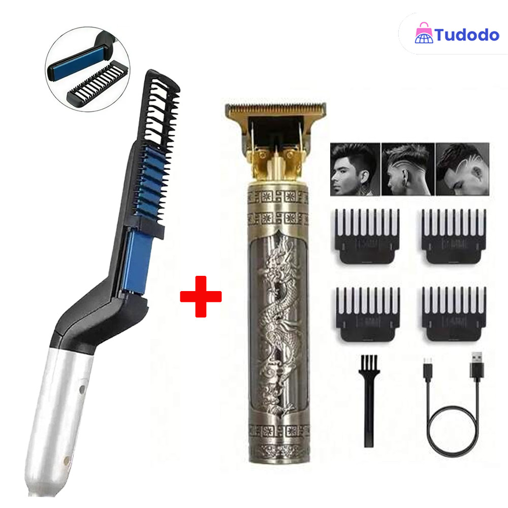 KIT 2 Escova Barba Chapinha Modelador Pente e Máquina De Cortar Cabelo Para Barba-Kit cuidados masculinos em Oferta na Shopee