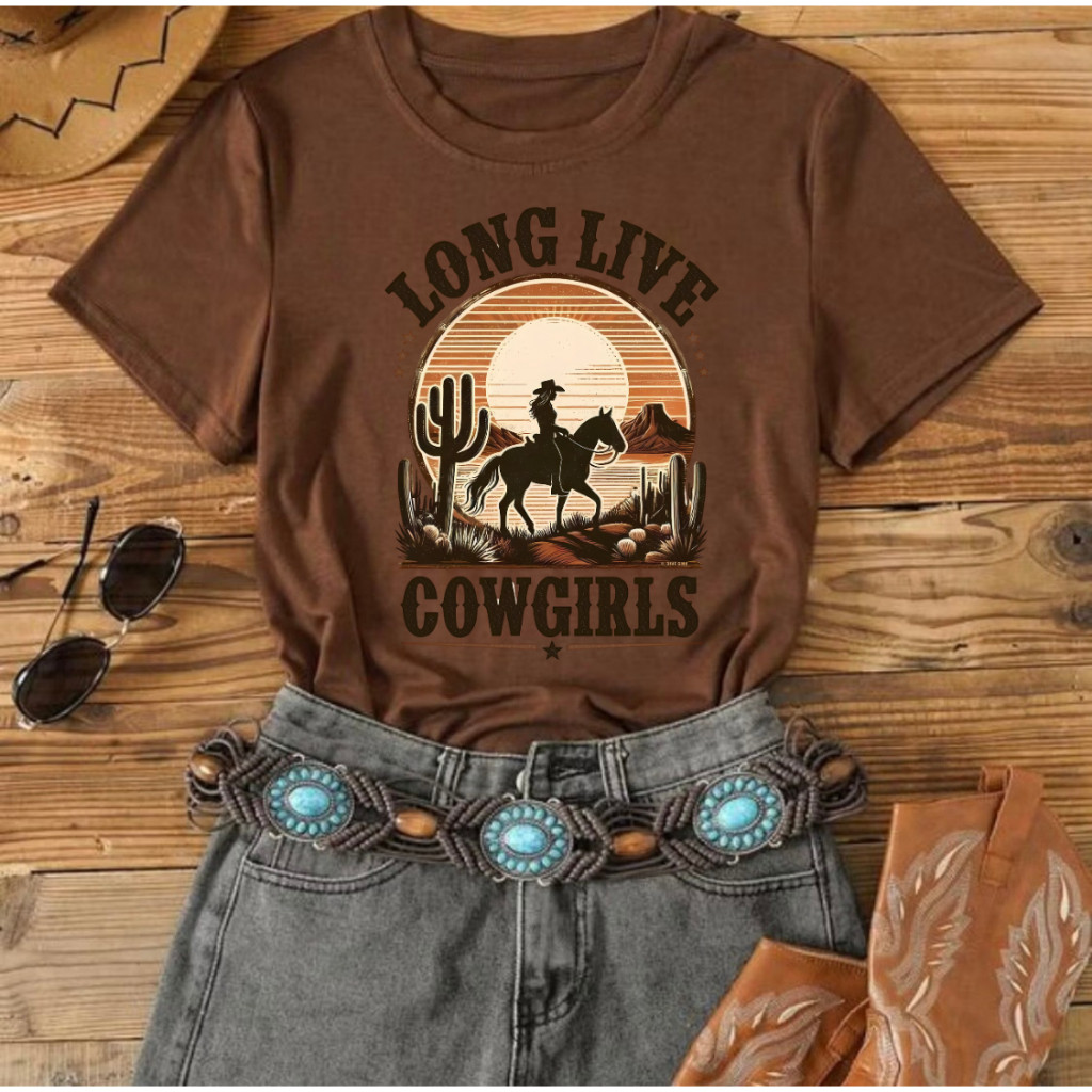 Camiseta Blusa Feminina Country Cowgirls Long Live T shirt em Algodão